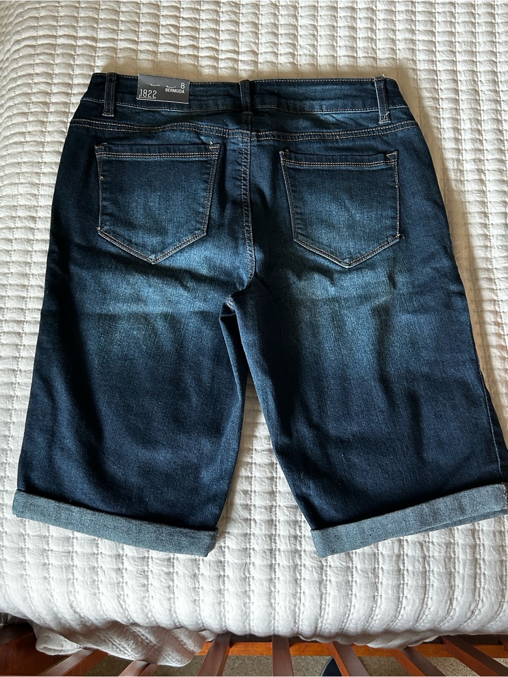 1822 Denim Dark Blue Cuffed Bermuda Shorts